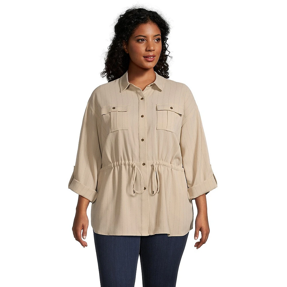 Plus Drawstring Roll-Sleeve Tunic