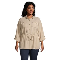 Plus Drawstring Roll-Sleeve Tunic