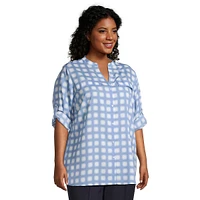 Plus Shadow-Check Roll-Sleeve Tunic