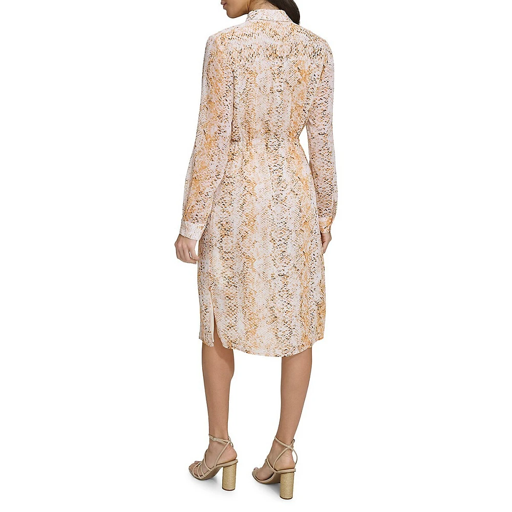 Snakeskin-Print Patch-Pocket Shirtdress