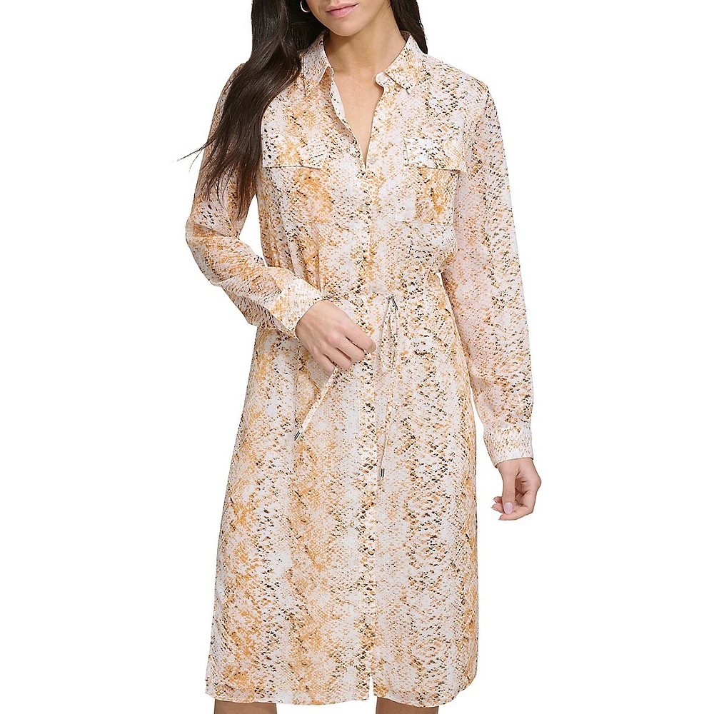 Snakeskin-Print Patch-Pocket Shirtdress