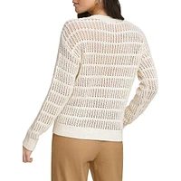 Open-Stitch Cotton Crewneck Sweater