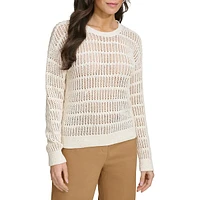 Open-Stitch Cotton Crewneck Sweater