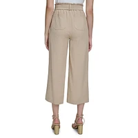 Textured Papberbag Wide-Leg Cropped Pants