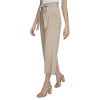 Textured Papberbag Wide-Leg Cropped Pants