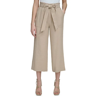 Textured Papberbag Wide-Leg Cropped Pants