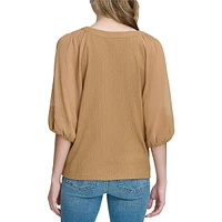 Lantern-Sleeve Textured Top