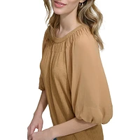 Lantern-Sleeve Textured Top