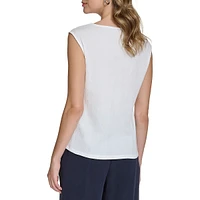 Asymmetrical Pintuck Sleeveless Crinkle Blouse