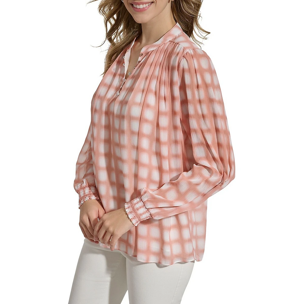 Shadow Grid Pintucked Blouse