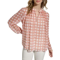 Shadow Grid Pintucked Blouse