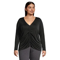 Plus Gathered-Front V-Neck Long-Sleeve Top