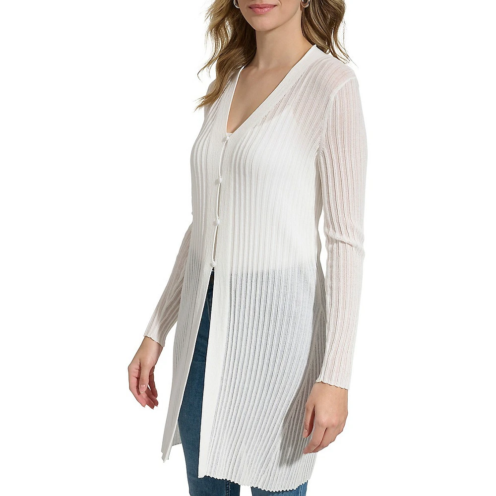 Cardigan long côtelé transparent