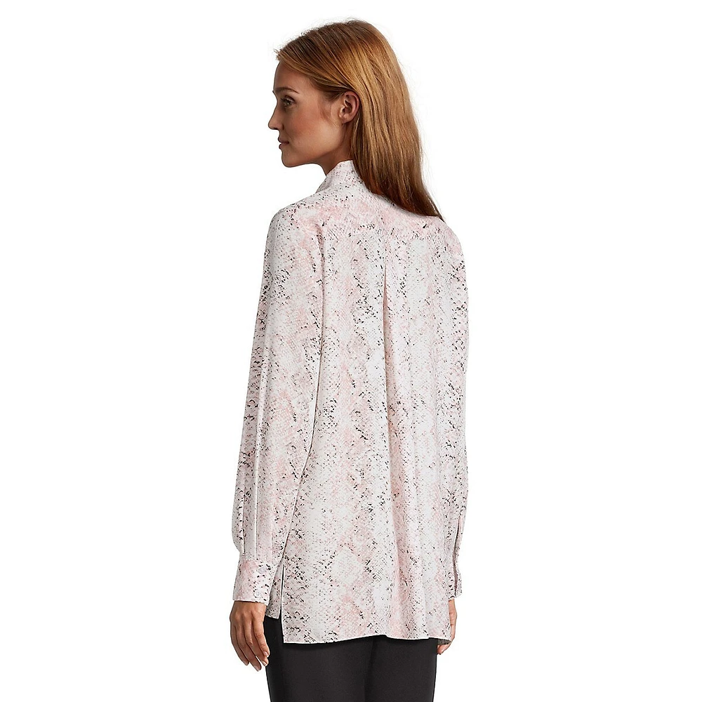 Printed Fly-Front High-Low Shirt