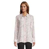 Printed Fly-Front High-Low Shirt