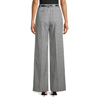 Glen Plaid Pleated Wide-Leg Trousers