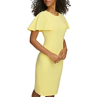 Flutter-Sleeve Scuba Crepe Sheath Dress