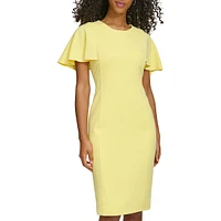 Flutter-Sleeve Scuba Crepe Sheath Dress