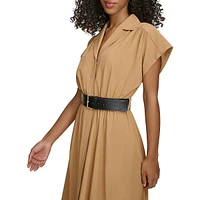 Short-Sleeve Belted Midi Shirtdress