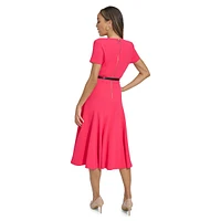 Belted Midi Fit-&-Flare Dress