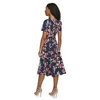 Floral Scuba Crepe Fit-&-Flare Midi Dress