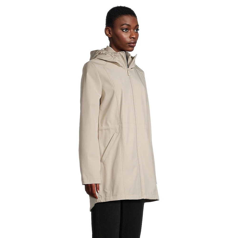 Hooded Drop-Tail Rain Jacket