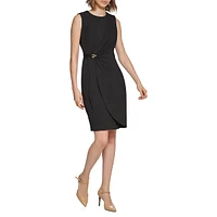 Buckled Sleeveless Faux Wrap Dress