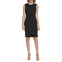 Buckled Sleeveless Faux Wrap Dress