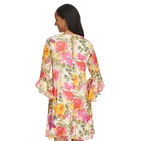 Floral Chiffon Bell-Sleeve Dress