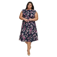 Plus Floral Sleeveless Empire-Waist Midi Dress