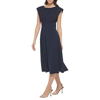 Ruched Scuba Crepe Fit-&-Flare Dress