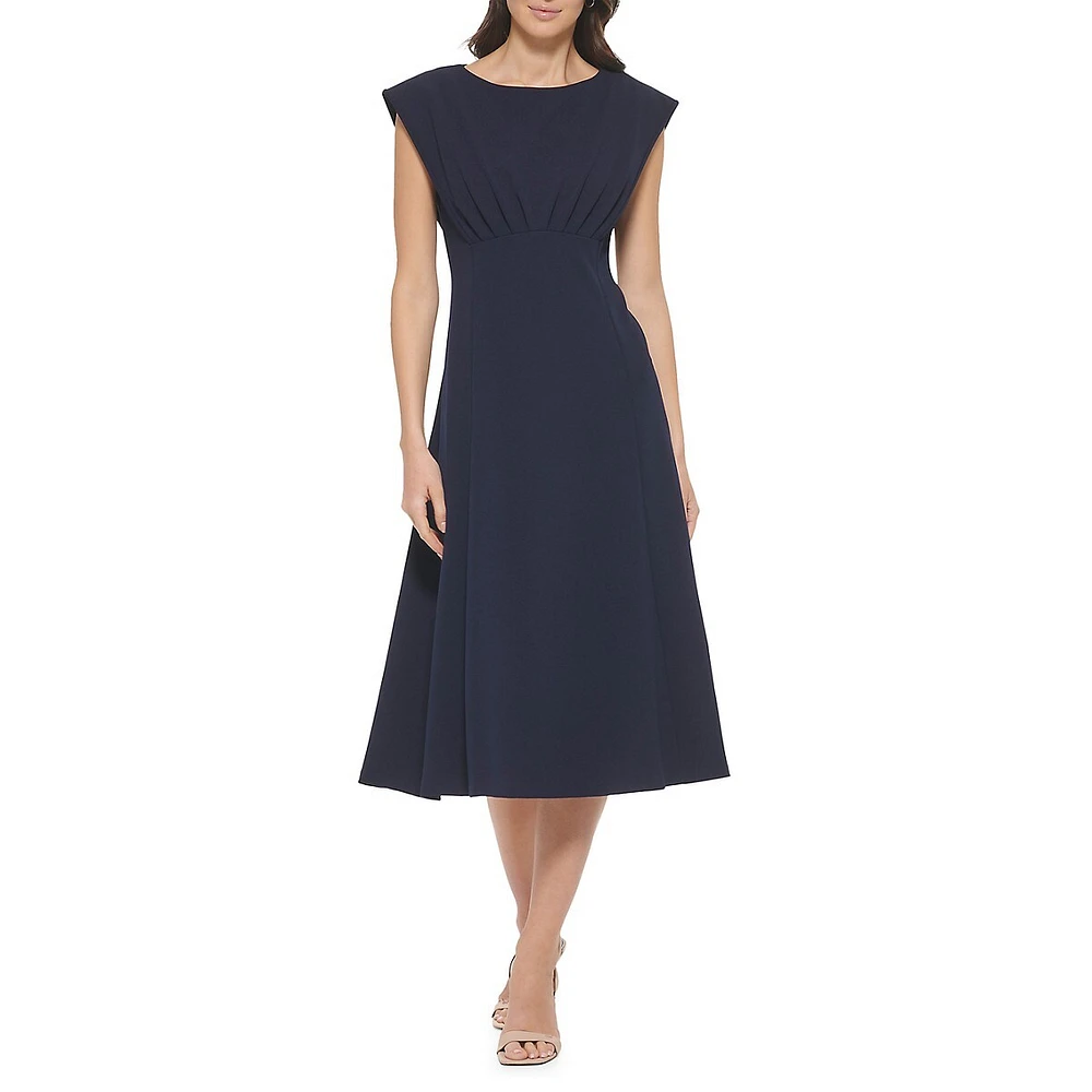 Ruched Scuba Crepe Fit-&-Flare Dress