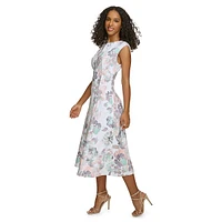 Robe midi trapèze en crêpe scuba fleurie
