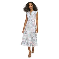 Robe midi trapèze en crêpe scuba fleurie