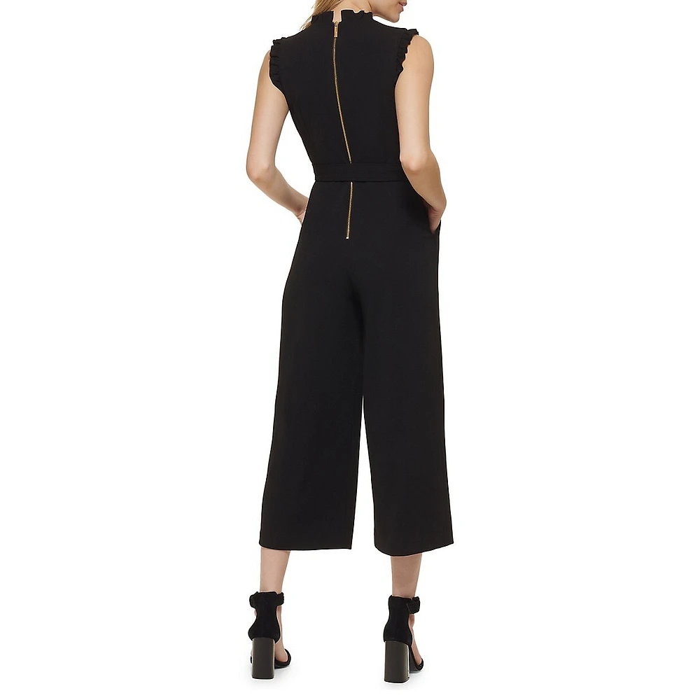 Belted Ruffled V-Neck Jumpsuit