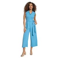 Belted Ruffled V-Neck Jumpsuit