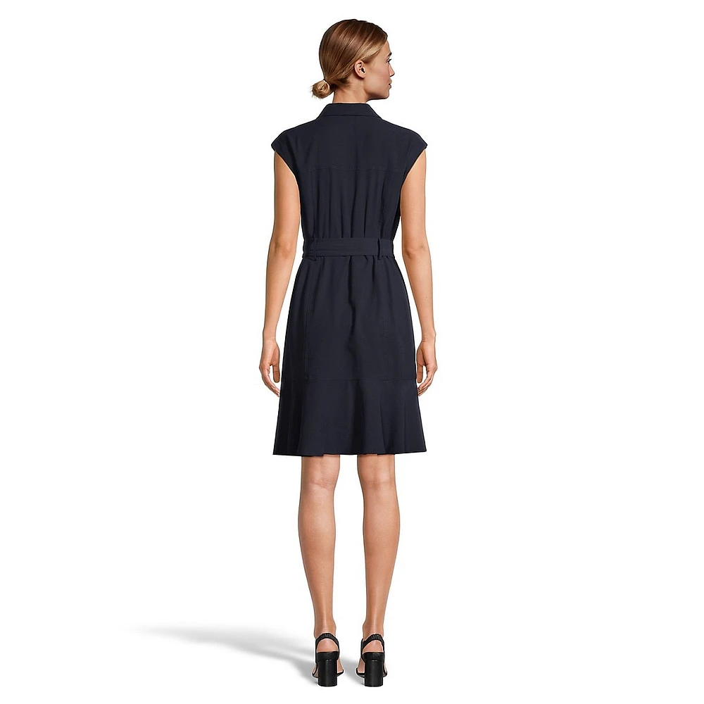 Short-Sleeve Flutter-Hem Shirt Dress