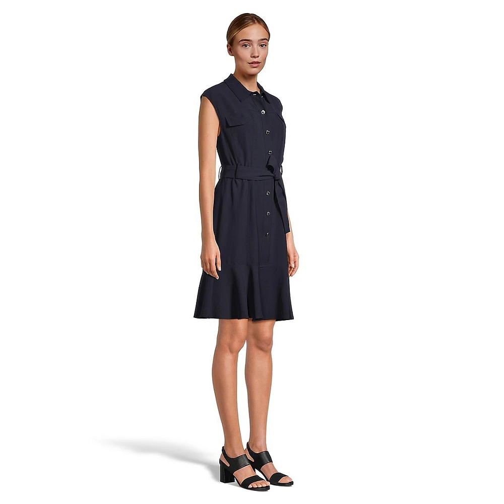 Short-Sleeve Flutter-Hem Shirt Dress