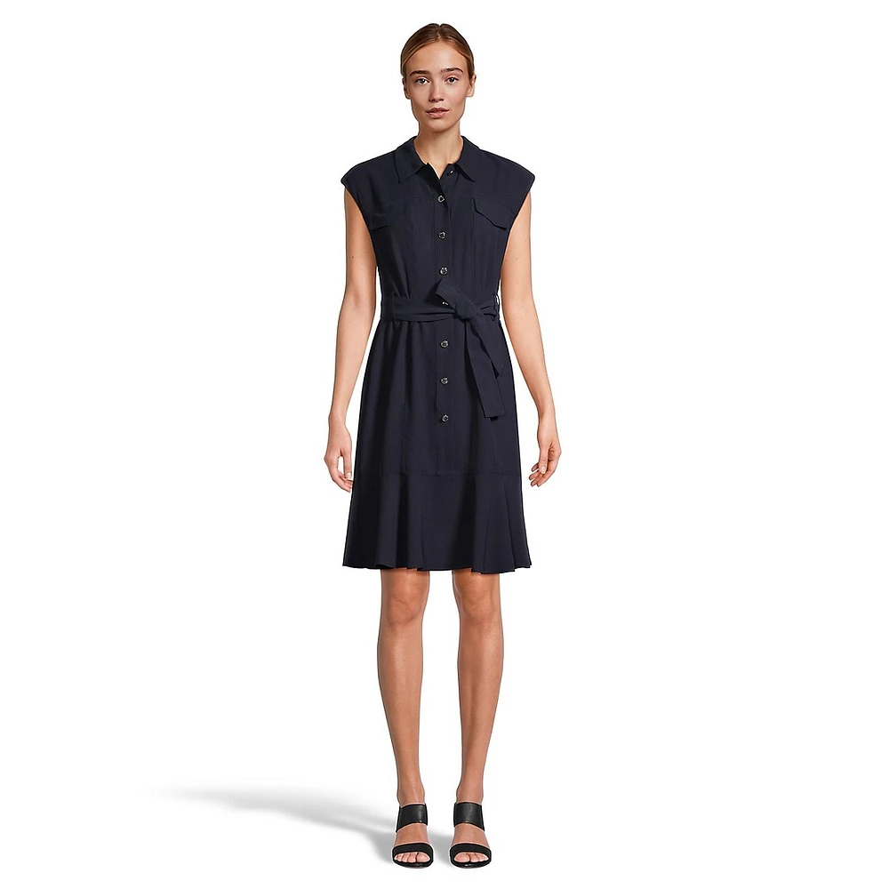 Short-Sleeve Flutter-Hem Shirt Dress