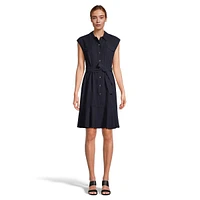 Short-Sleeve Flutter-Hem Shirt Dress