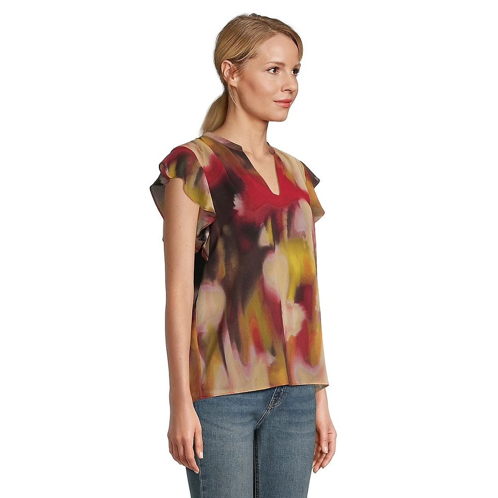 Flutter-Sleeve Print Blouse