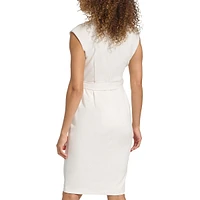 Scuba Crepe Belted Sheath Dress