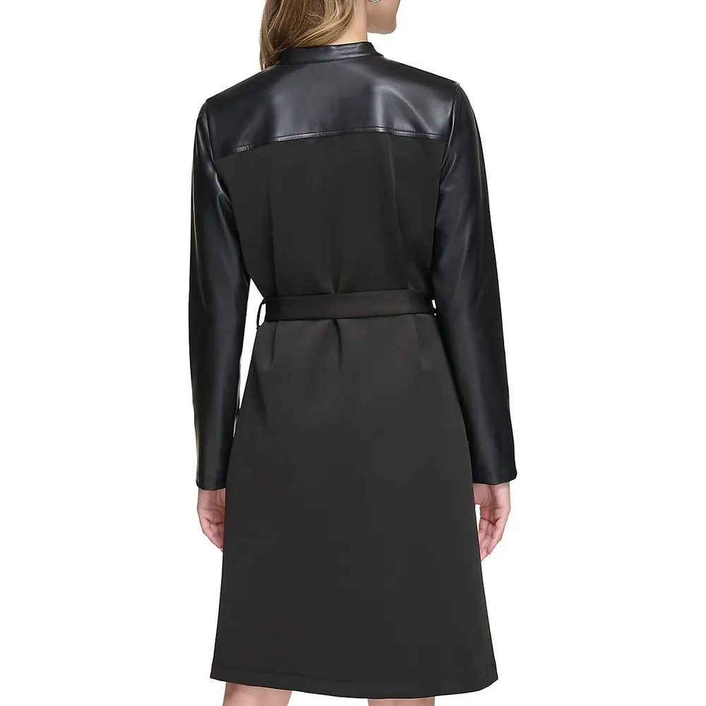 Belted Mixed-Media Shirtdress