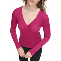 Merino Wool Crossover V-Neck Sweater