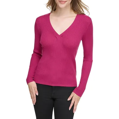 Merino Wool Crossover V-Neck Sweater