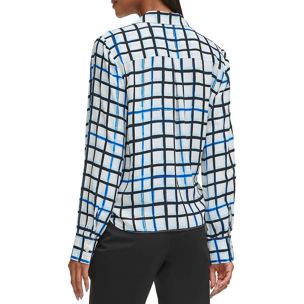 Check Faux-Wrap Blouse