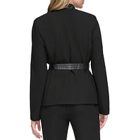 Belted Wrap Contrast-Lapel Jacket