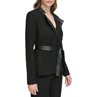 Belted Wrap Contrast-Lapel Jacket