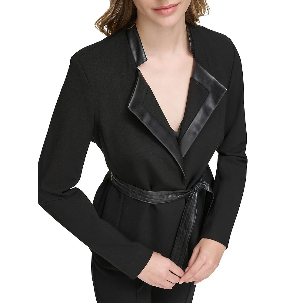 Belted Wrap Contrast-Lapel Jacket