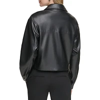 Faux Leather Zip Cropped Jacket